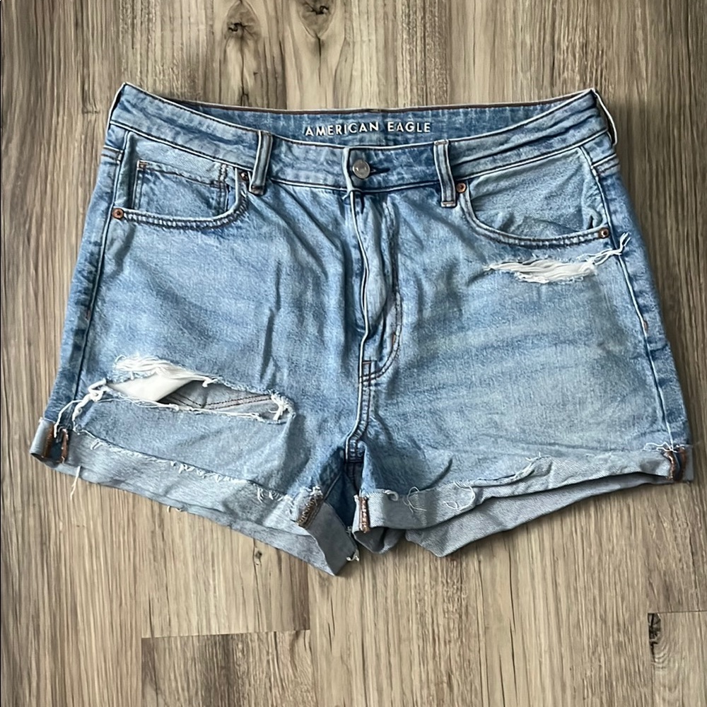 American Eagle Outfitters Blue Jean Shorts High-Waisted Distressed